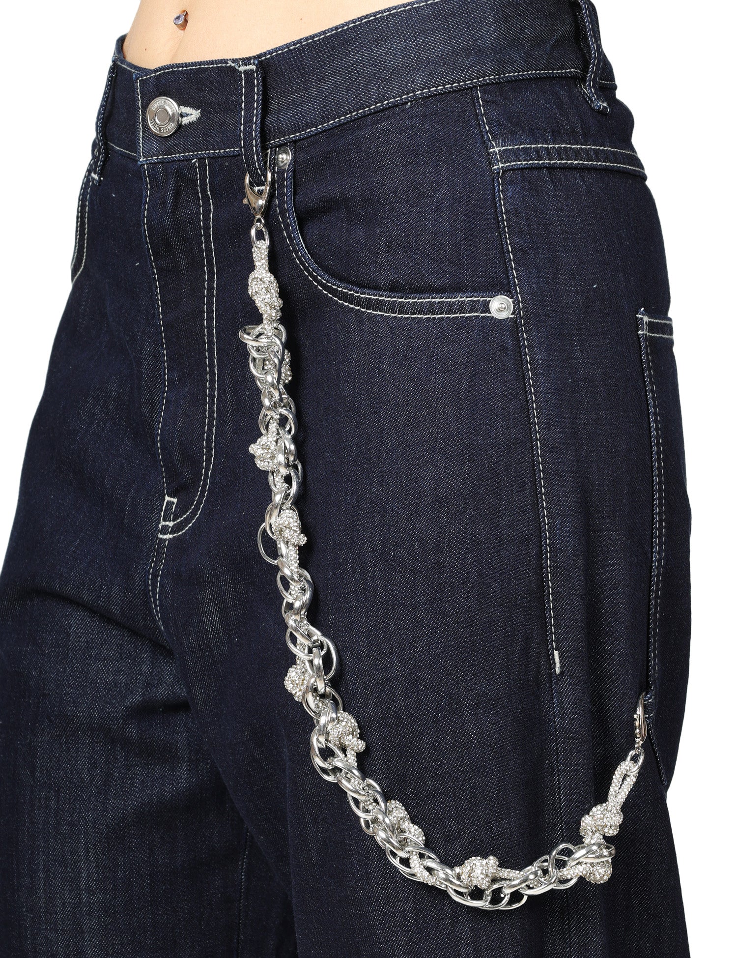 JEANS DONNA CIRCUS HOTEL DENIM SCURO WIDE LEG CON MAXI RISVOLTO E CATENA