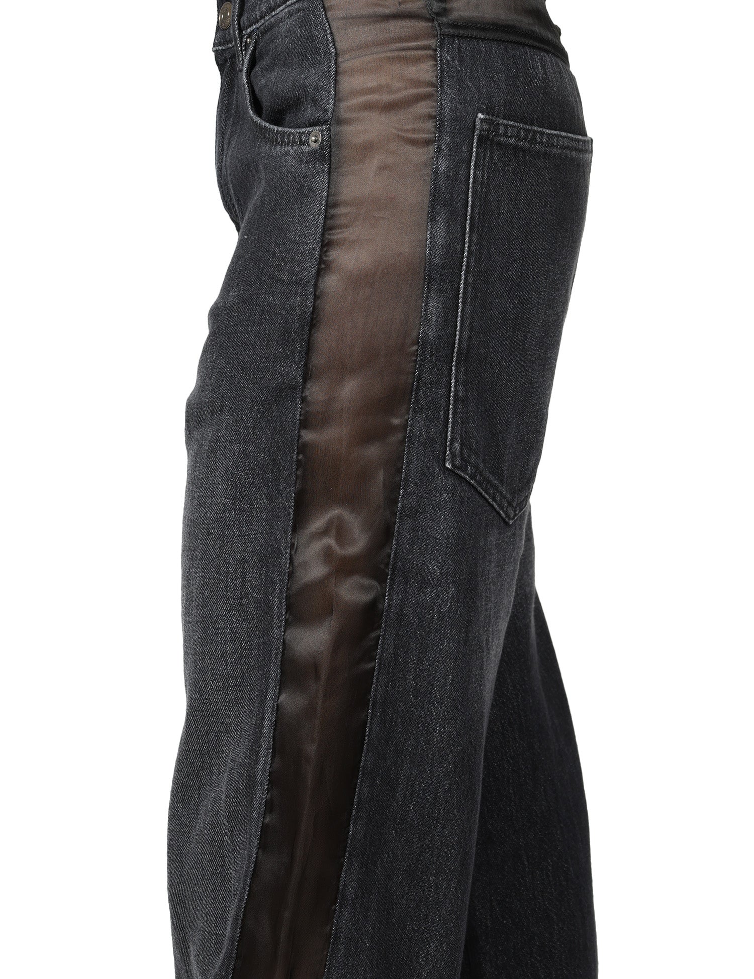 JEANS DONNA CIRCUS HOTEL BLACK DENIM WIDE LEG CON INSERTI IN ORGANZA