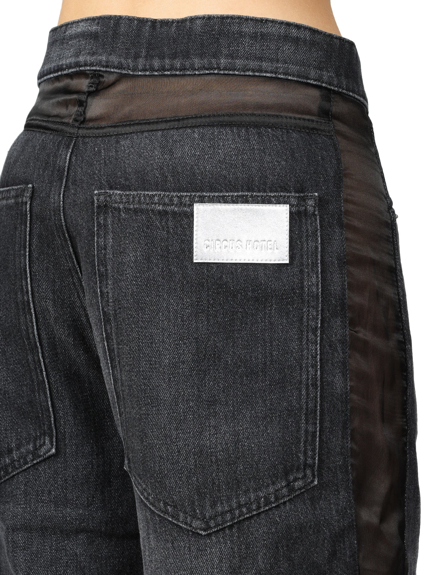 JEANS DONNA CIRCUS HOTEL BLACK DENIM WIDE LEG CON INSERTI IN ORGANZA