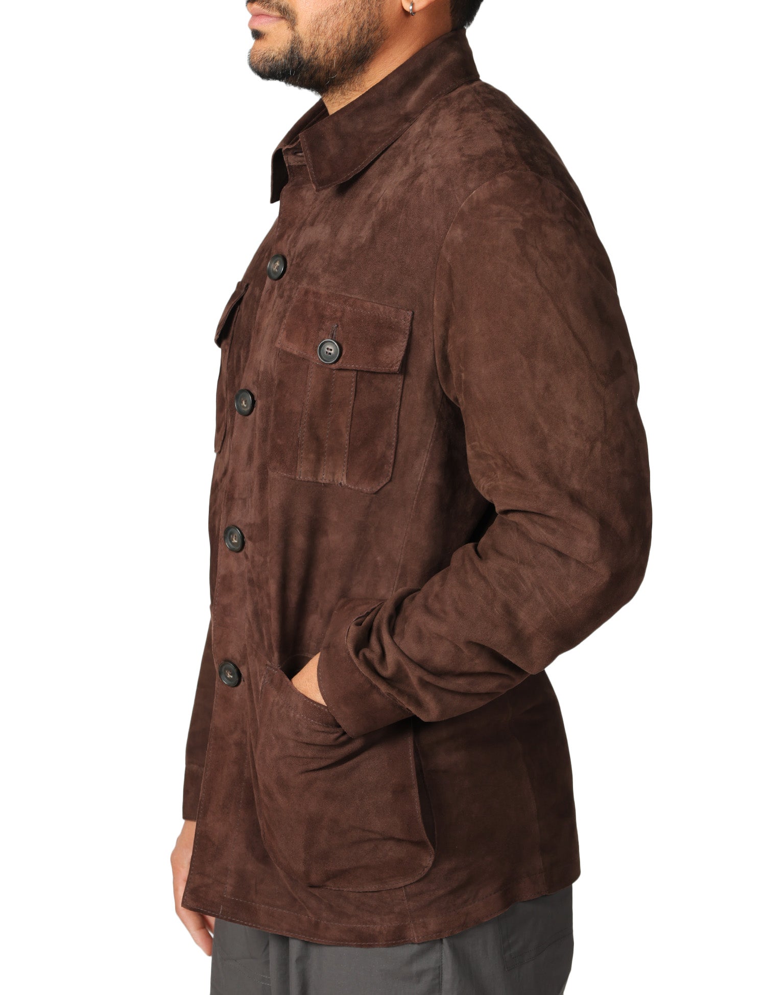 GIACCA UOMO D FOUR MORO IN PELLE SCAMOSCIATA CON COLLETTO E TASCHE FRONTALI