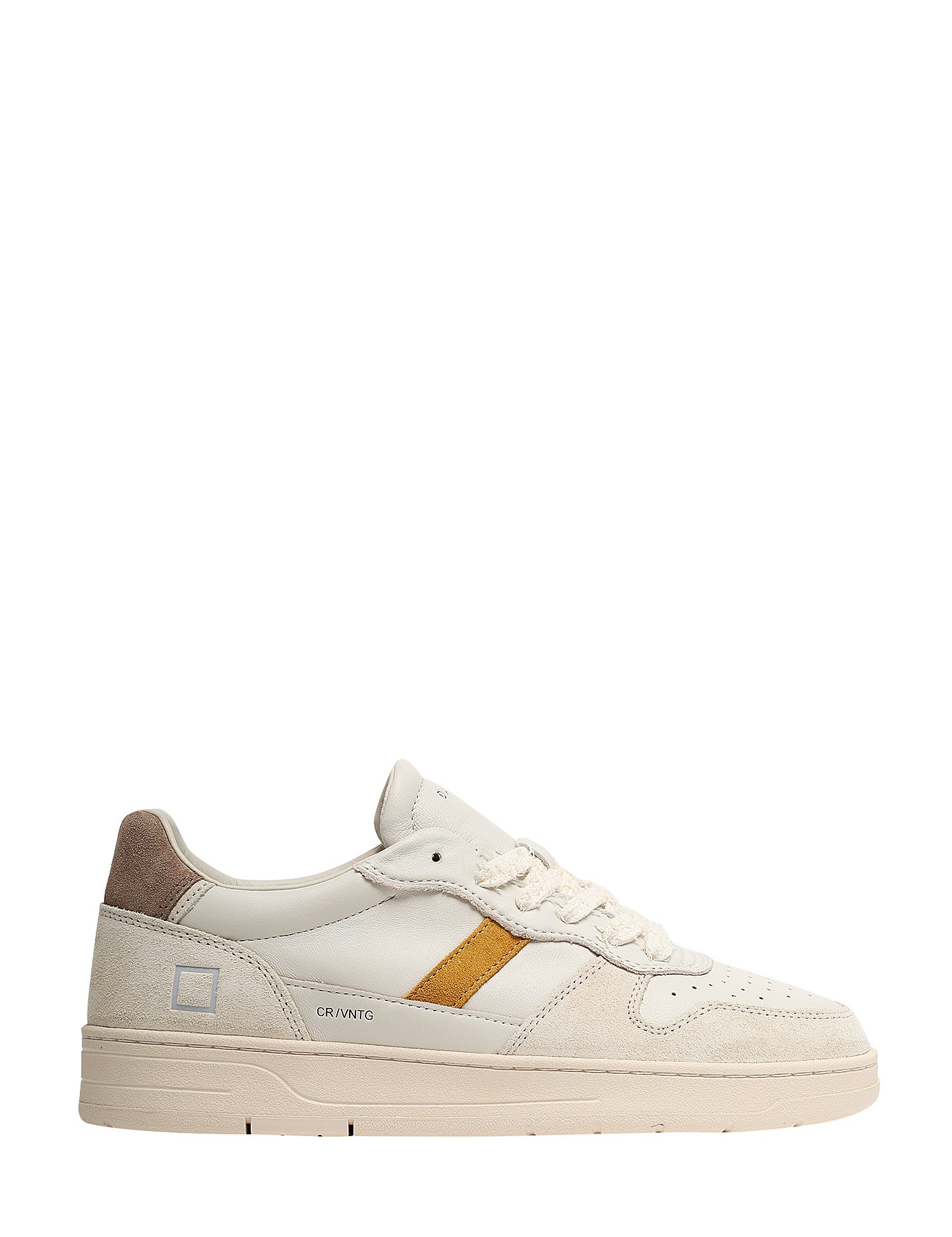 SCARPA UOMO D.A.T.E. COURT 2.0. VINTAGE IVORY IN PELLE E SUEDE CON LACCI EFFETTO USED