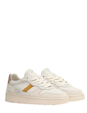 SCARPA UOMO D.A.T.E. COURT 2.0. VINTAGE IVORY IN PELLE E SUEDE CON LACCI EFFETTO USED