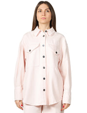 CAMICIA DONNA DONDUP ROSA OVER CON TASCHE APPLICATE DAVANTI E BOTTONI LOGATI