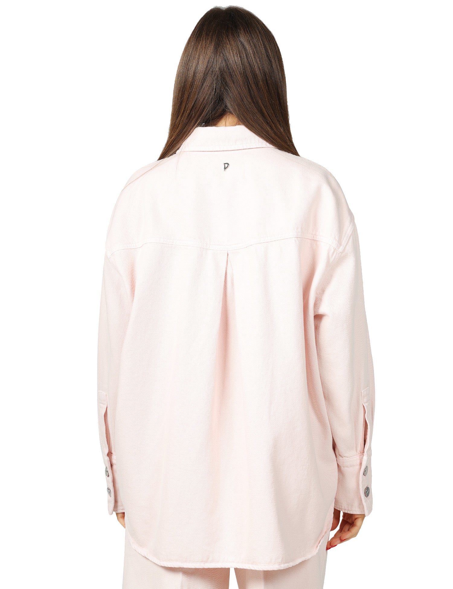 CAMICIA DONNA DONDUP ROSA OVER CON TASCHE APPLICATE DAVANTI E BOTTONI LOGATI