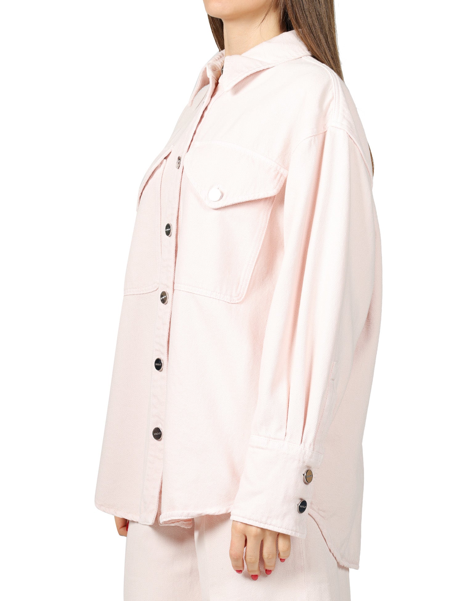 CAMICIA DONNA DONDUP ROSA OVER CON TASCHE APPLICATE DAVANTI E BOTTONI LOGATI