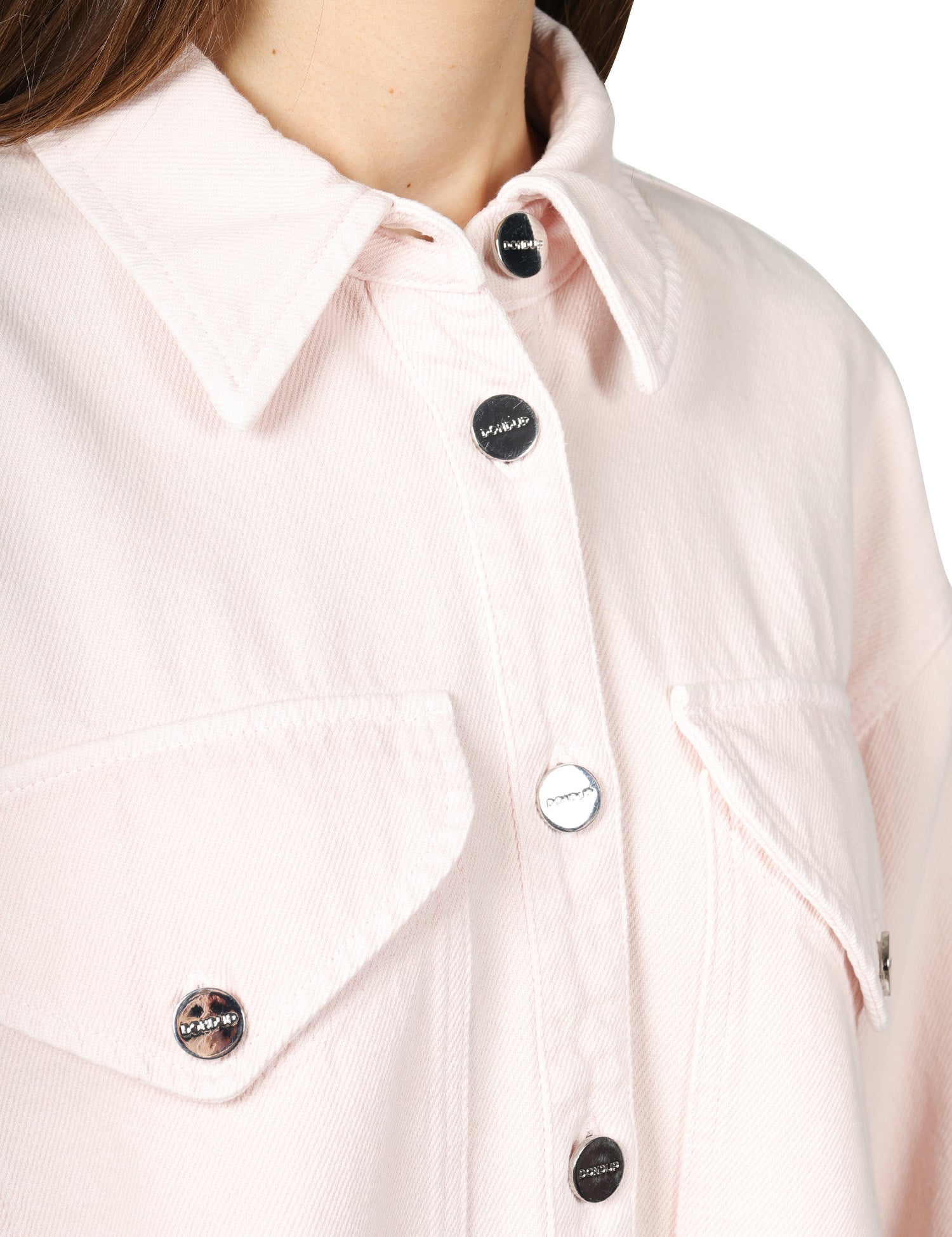 CAMICIA DONNA DONDUP ROSA OVER CON TASCHE APPLICATE DAVANTI E BOTTONI LOGATI