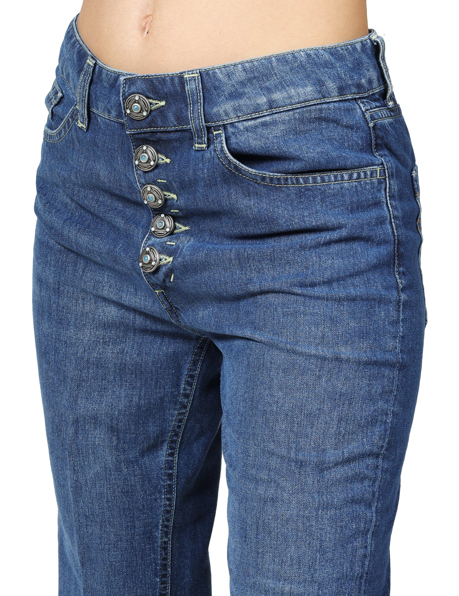 JEANS DONNA DONDUP KOONS LAVAGGIO MEDIO CON BOTTONIERA GIOIELLO