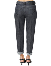 JEANS DONNA DONDUP KOONS NERO CON BOTTONIERA GIOIELLO IN DENIM FISSO COTONE E LYOCELL