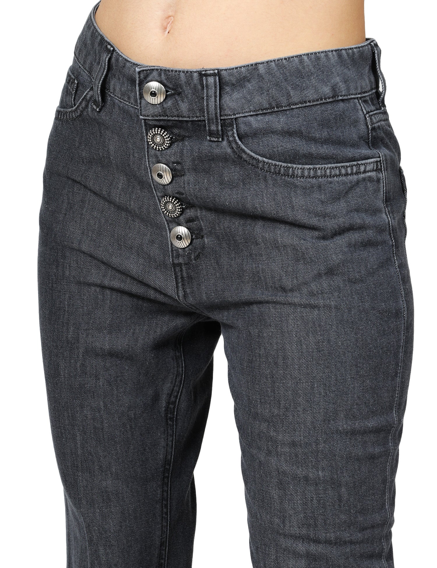 JEANS DONNA DONDUP KOONS NERO CON BOTTONIERA GIOIELLO IN DENIM FISSO COTONE E LYOCELL