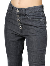 JEANS DONNA DONDUP KOONS NERO CON BOTTONIERA GIOIELLO IN DENIM FISSO COTONE E LYOCELL
