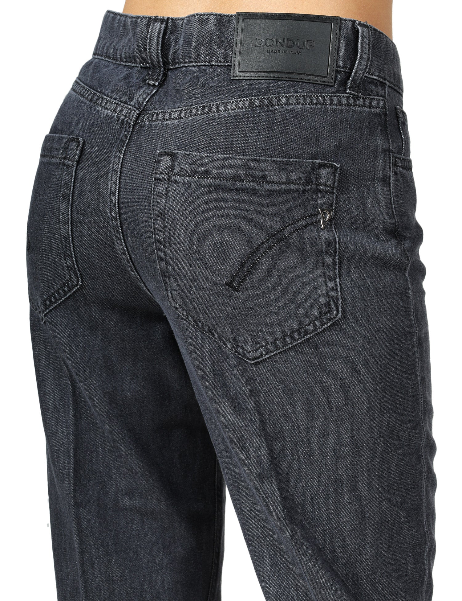 JEANS DONNA DONDUP KOONS NERO CON BOTTONIERA GIOIELLO IN DENIM FISSO COTONE E LYOCELL