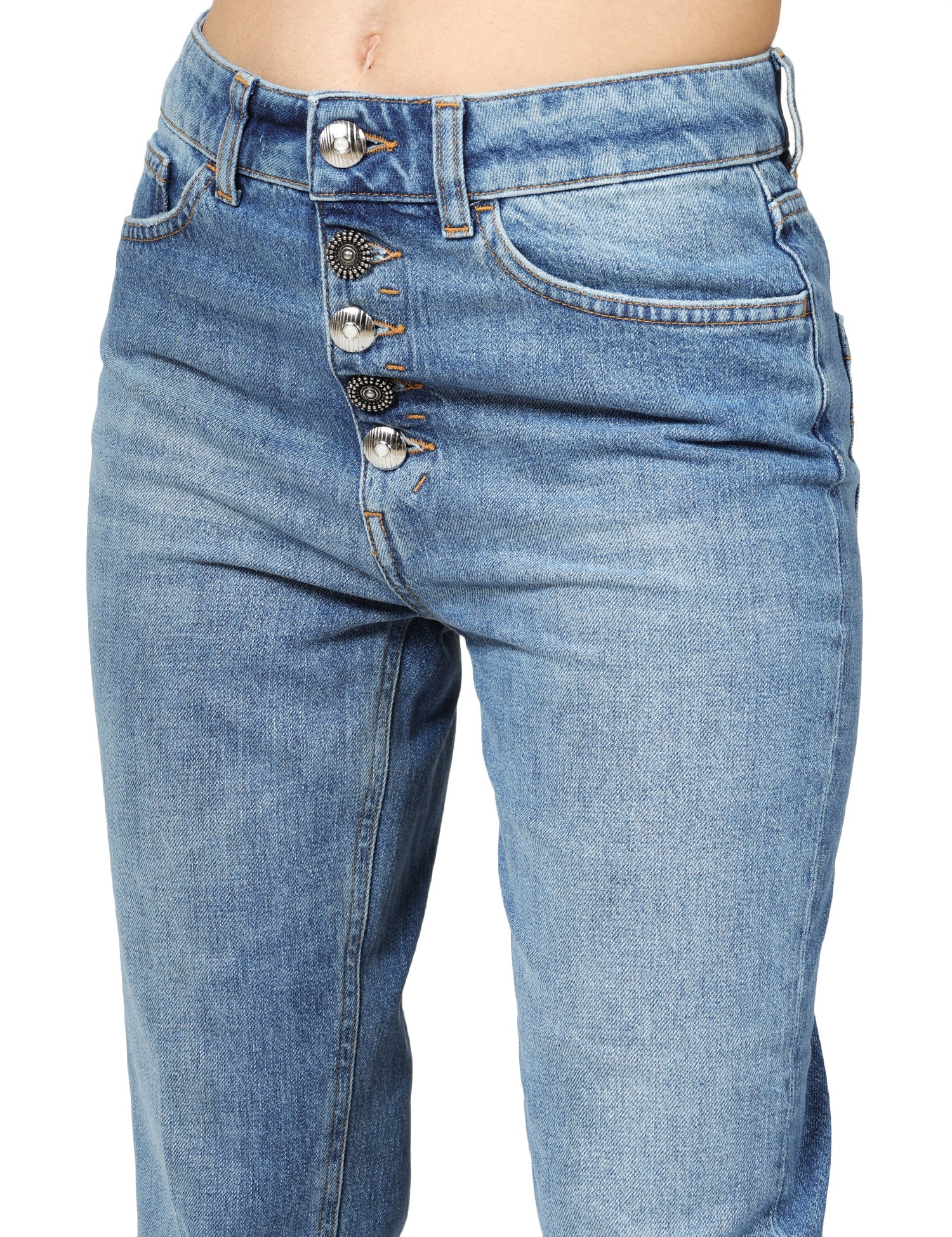 JEANS DONNA DONDUP KOONS LAVAGGIO MEDIO IN DENIM STRETCH CON BOTTONIERA GIOIELLO