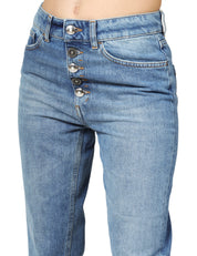 JEANS DONNA DONDUP KOONS LAVAGGIO MEDIO IN DENIM STRETCH CON BOTTONIERA GIOIELLO