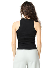 CANOTTA DONNA DONDUP NERA IN COSTINE DI COTONE CON LOGO SULLA SPALLA SINISTRA