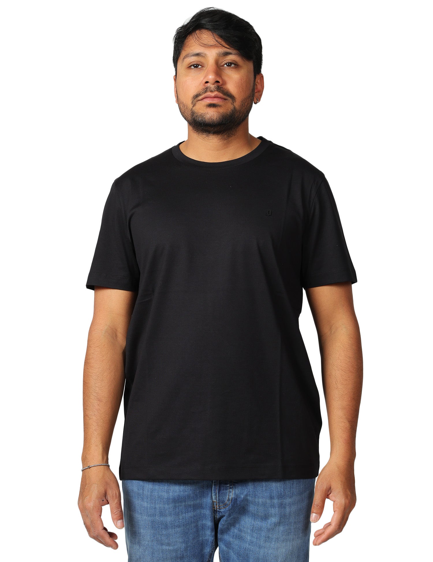 T-SHIRT UOMO DONDUP NERA GIROCOLLO IN JERSEY CON D LOGO SUL RICAMATA SUL PETTO