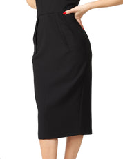 ABITO DONNA ELISABETTA FRANCHI NERO IN CREPE LEGGERO CON SCOLLO A V E PINCES SULLA VITA