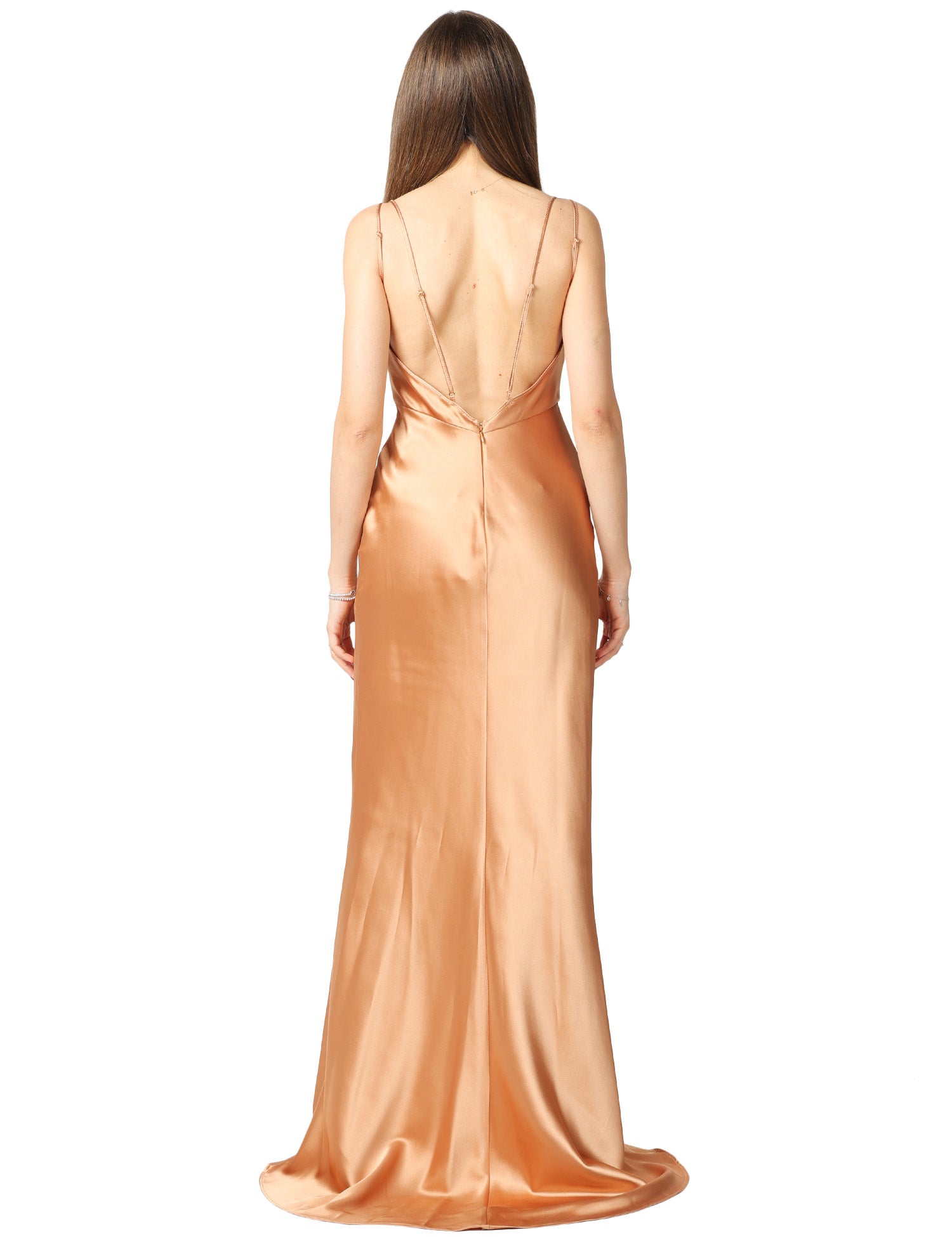 ABITO LUNGO ELISABETTA FRANCHI SUEDE IN RASO CON SPALLINE, COPPE E CODA A SIRENA