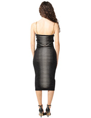 ABITO TUBINO ELISABETTA FRANCHI NERO CON SPALLINE GIOIELLO E LAVORAZIONE JACQUARD EFFETTO ZEBRA
