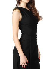 BODY ELISABETTA FRANCHI NERO MONOSPALLA IN JERSEY CON SPALLA GIOIELLO E DRAPPEGGI