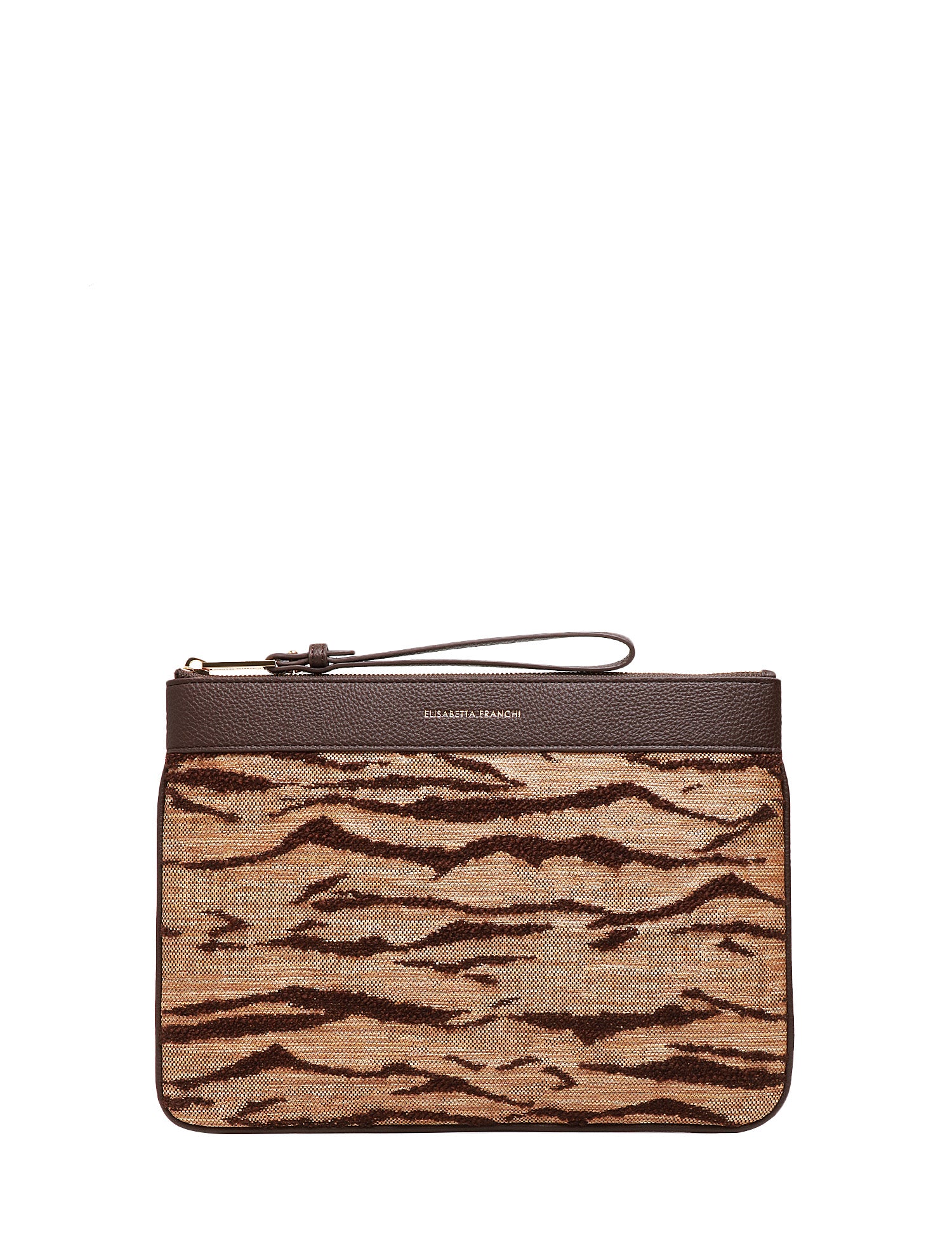 BORSA ELISABETTA FRANCHI CAMMELLO STAMPA TIGRE EFFETTO RAFIA