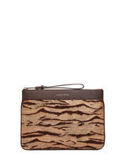BORSA ELISABETTA FRANCHI CAMMELLO STAMPA TIGRE EFFETTO RAFIA