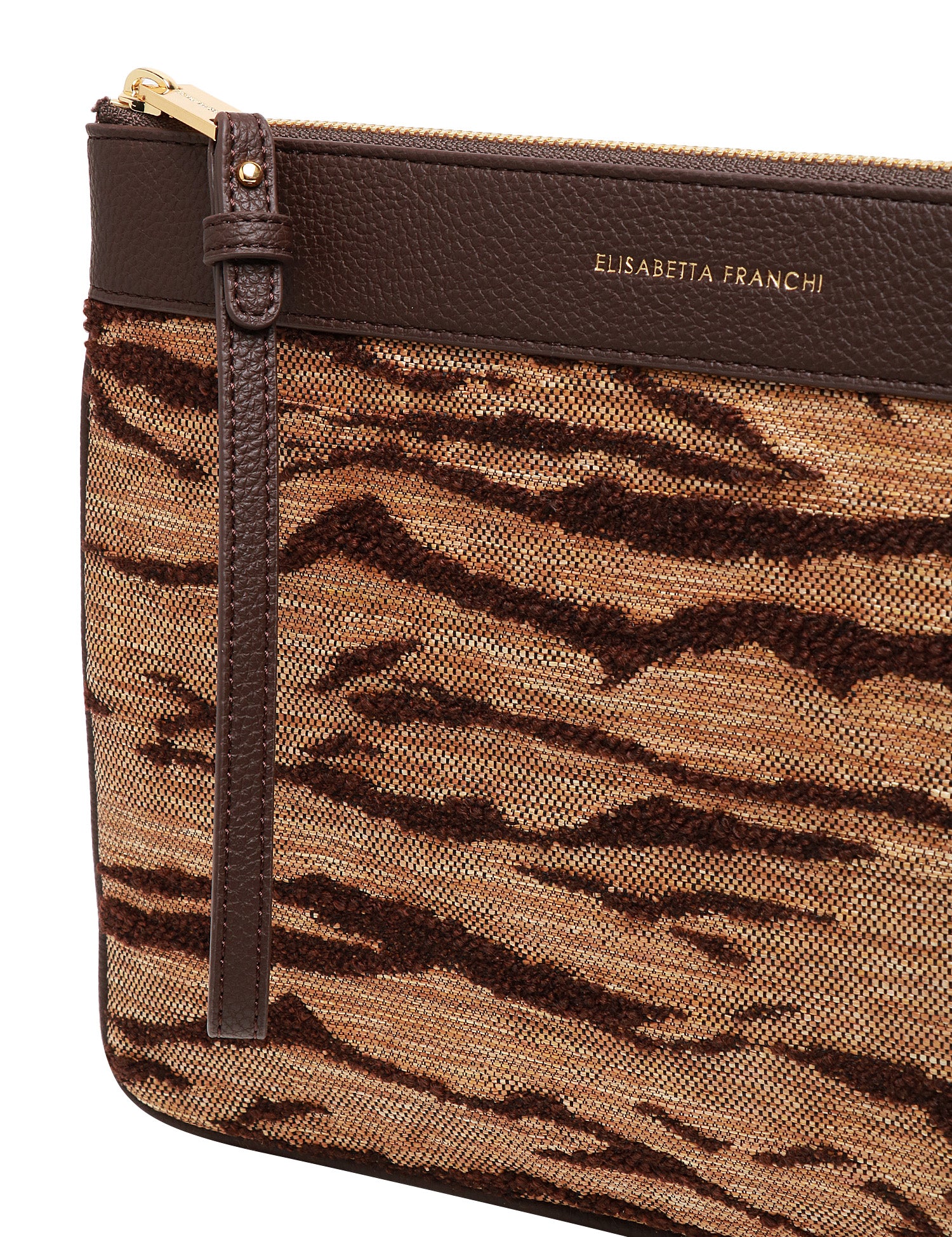 BORSA ELISABETTA FRANCHI CAMMELLO STAMPA TIGRE EFFETTO RAFIA
