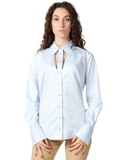 CAMICIA DONNA ELISABETTA FRANCHI OXFORD IN COTONE CON CUT-OUT SULLO SCOLLO RICAMO LOGO SUI POLSI