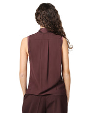 TOP ELISABETTA FRANCHI CACAO IN GEORGETTE DI VISCOSA CON SCOLLO A V E DETTAGLI IN ORGANZA