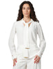 Camicia donna elisabetta franchi avorio in georgette di viscosa con fusciacca al collo e dettagli in organza