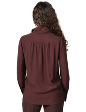 CAMICIA DONNA ELISABETTA FRANCHI CACAO IN GEORGETTE DI VISCOSA CON FUSCIACCA AL COLLO E DETTAGLI IN ORGANZA