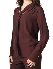CAMICIA DONNA ELISABETTA FRANCHI CACAO IN GEORGETTE DI VISCOSA CON FUSCIACCA AL COLLO E DETTAGLI IN ORGANZA