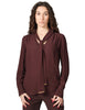 Camicia donna elisabetta franchi cacao in georgette di viscosa con fusciacca al collo e dettagli in organza