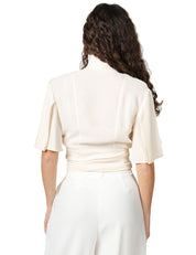 BLUSA DONNA ELISABETTA FRANCHI BURRO IN GEORGETTE DI VISCOSA CON DRAPPEGGIO CENTRALE E FUSCIACCA IN VITA