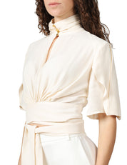 BLUSA DONNA ELISABETTA FRANCHI BURRO IN GEORGETTE DI VISCOSA CON DRAPPEGGIO CENTRALE E FUSCIACCA IN VITA