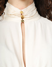 BLUSA DONNA ELISABETTA FRANCHI BURRO IN GEORGETTE DI VISCOSA CON DRAPPEGGIO CENTRALE E FUSCIACCA IN VITA