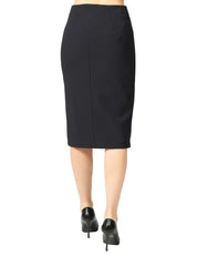 GONNA MIDI ELISABETTA FRANCHI NERA IN DOPPIO CRèPE STRETCH CON APERTURA A V SUL FIANCO E SPACCO LATERALE