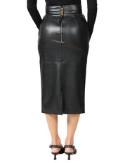 GONNA MIDI ELISABETTA FRANCHI NERA IN PELLE SINTETICA CON MORSETTO A RILIEVO IN VITA