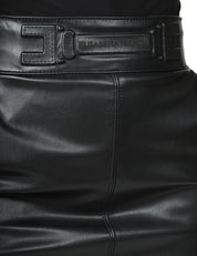 GONNA MIDI ELISABETTA FRANCHI NERA IN PELLE SINTETICA CON MORSETTO A RILIEVO IN VITA