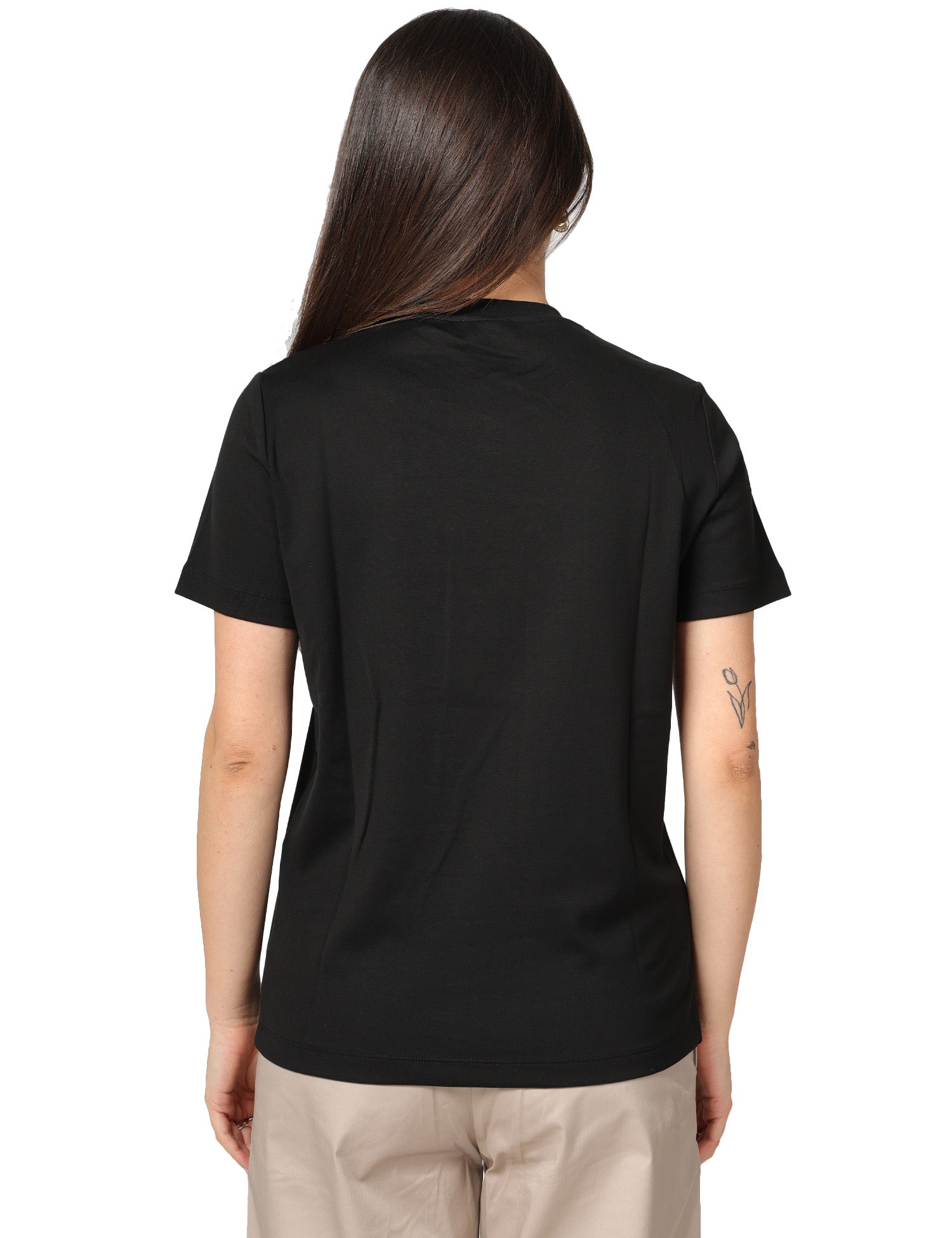 T-SHIRT DONNA ELISABETTA FRANCHI NERA GIROCOLLO CON SCRITTA LOGO IN TONO DAVANTI