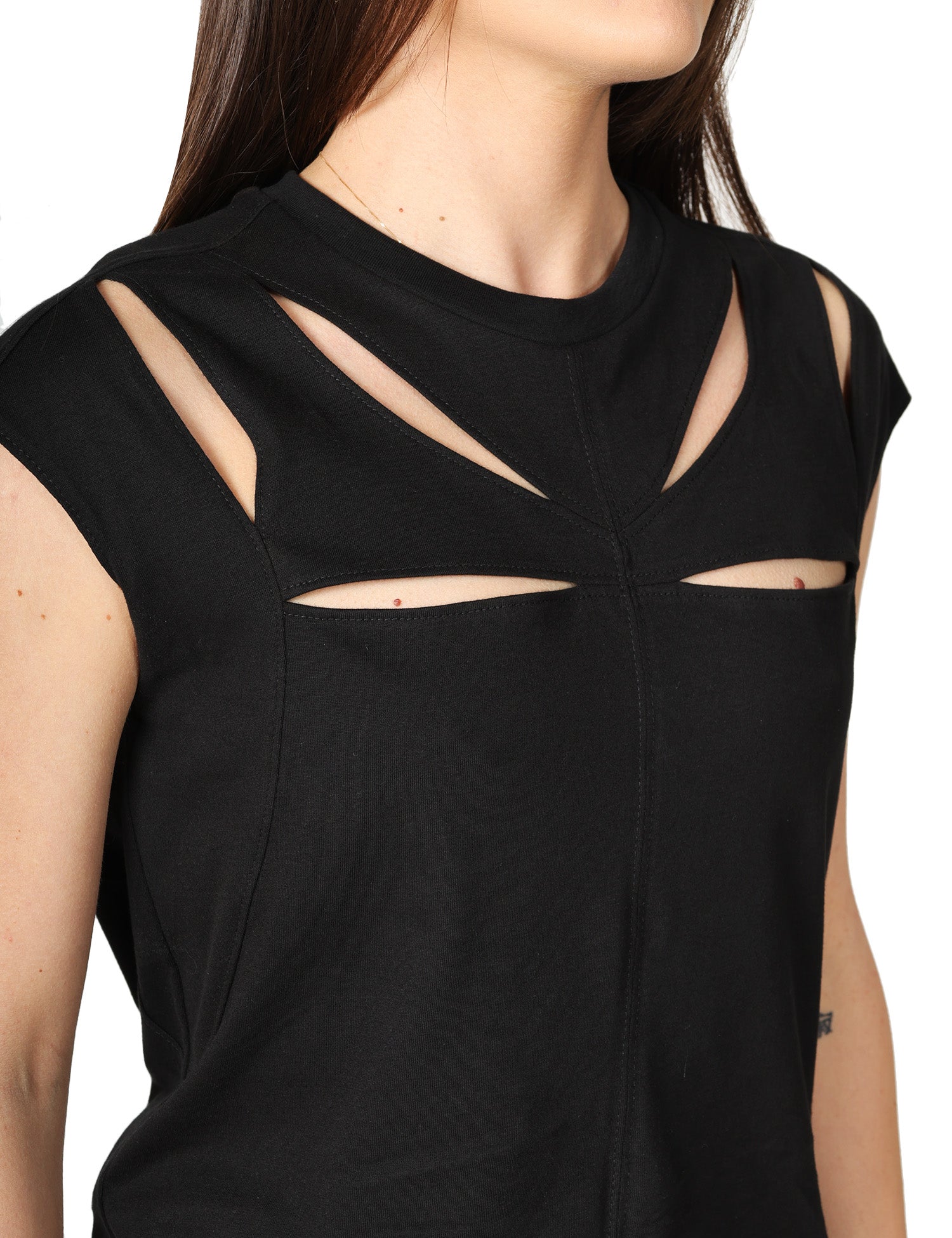 MAGLIA DONNA ELISABETTA FRANCHI NERA SMANICATA CON CUT-OUT SUL PETTO