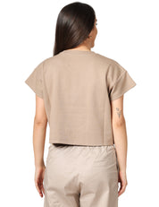 MAGLIA DONNA ELISABETTA FRANCHI ARGILLA GIROCOLLO CON LOGO E LETTERING DAVANTI IN GOMMA A RILIEVO