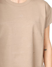 MAGLIA DONNA ELISABETTA FRANCHI ARGILLA GIROCOLLO CON LOGO E LETTERING DAVANTI IN GOMMA A RILIEVO