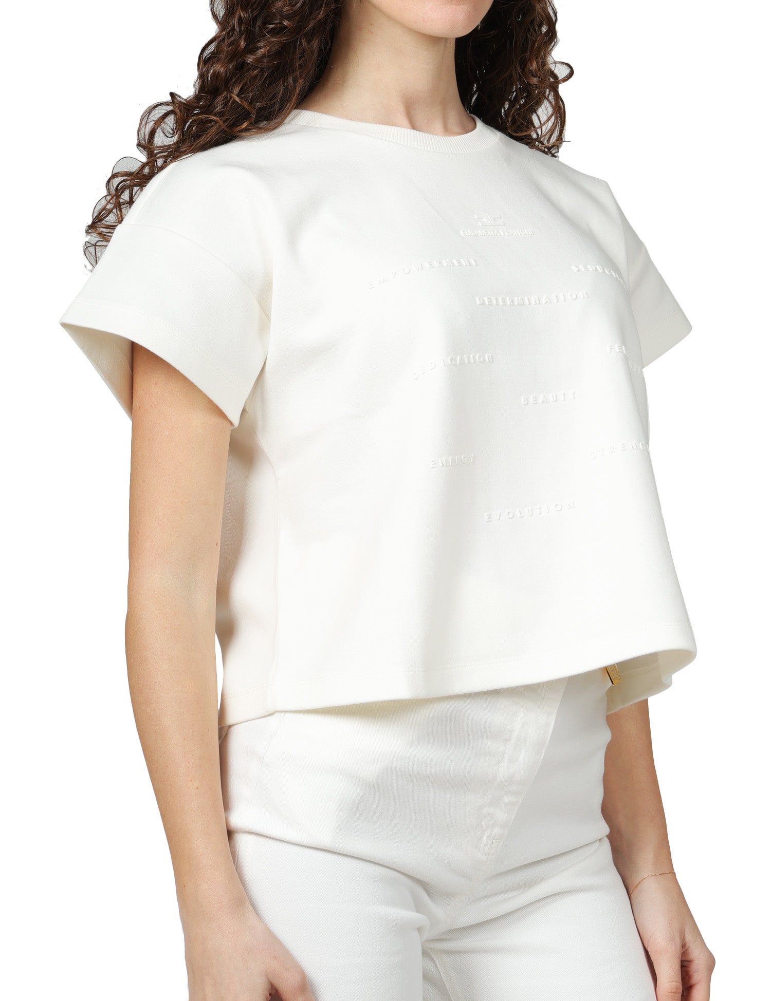 T-SHIRT DONNA ELISABETTA FRANCHI GESSO IN JERSEY CON STAMPA LETTERING IN RILIEVO DAVANTI