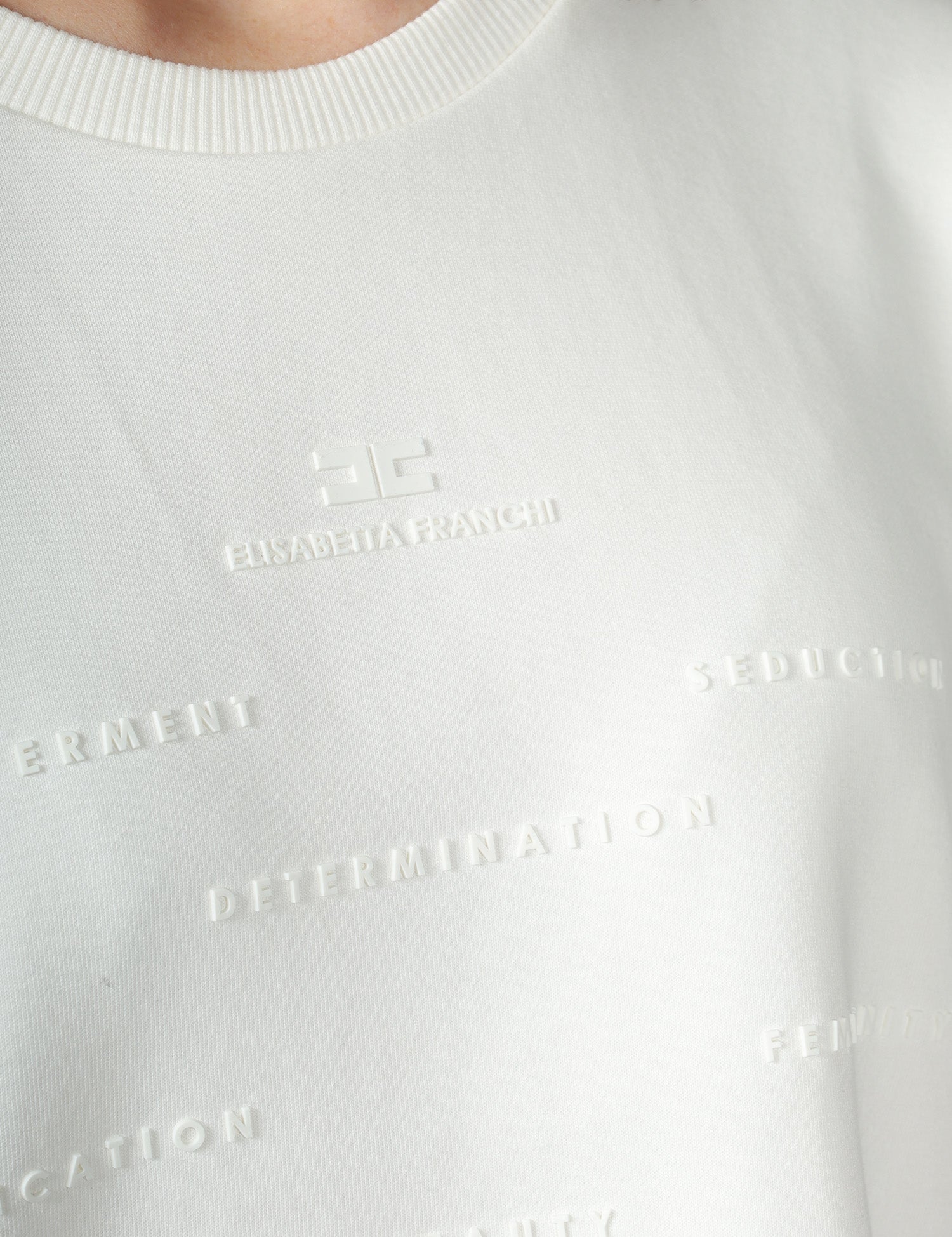 T-SHIRT DONNA ELISABETTA FRANCHI GESSO IN JERSEY CON STAMPA LETTERING IN RILIEVO DAVANTI