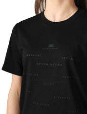 MAGLIA DONNA ELISABETTA FRANCHI NERA GIROCOLLO CON LETTERING IN RILIEVO DAVANTI