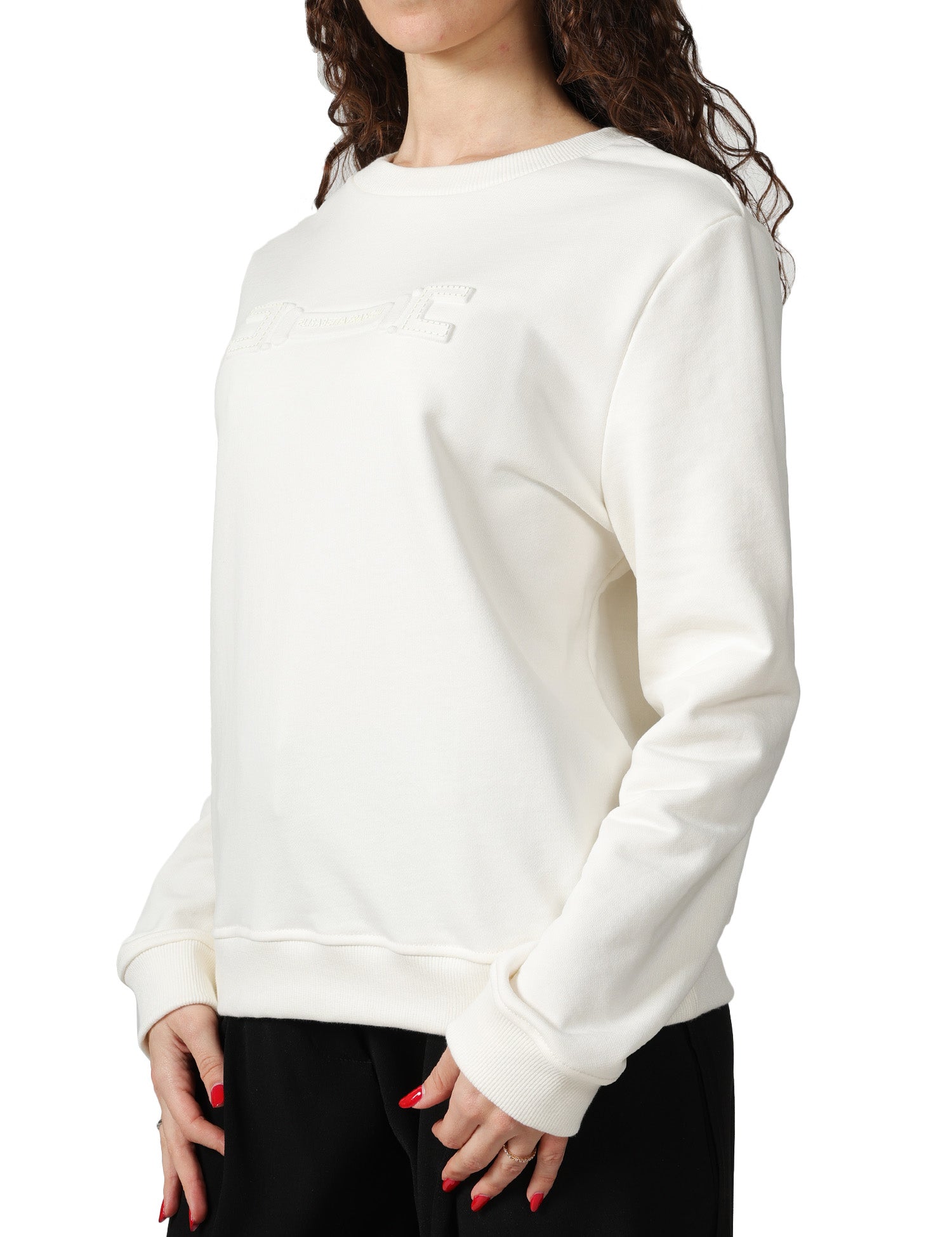 FELPA DONNA ELISABETTA FRANCHI AVORIO GIROCOLLO CON LOGO EMBOSSED DAVANTI