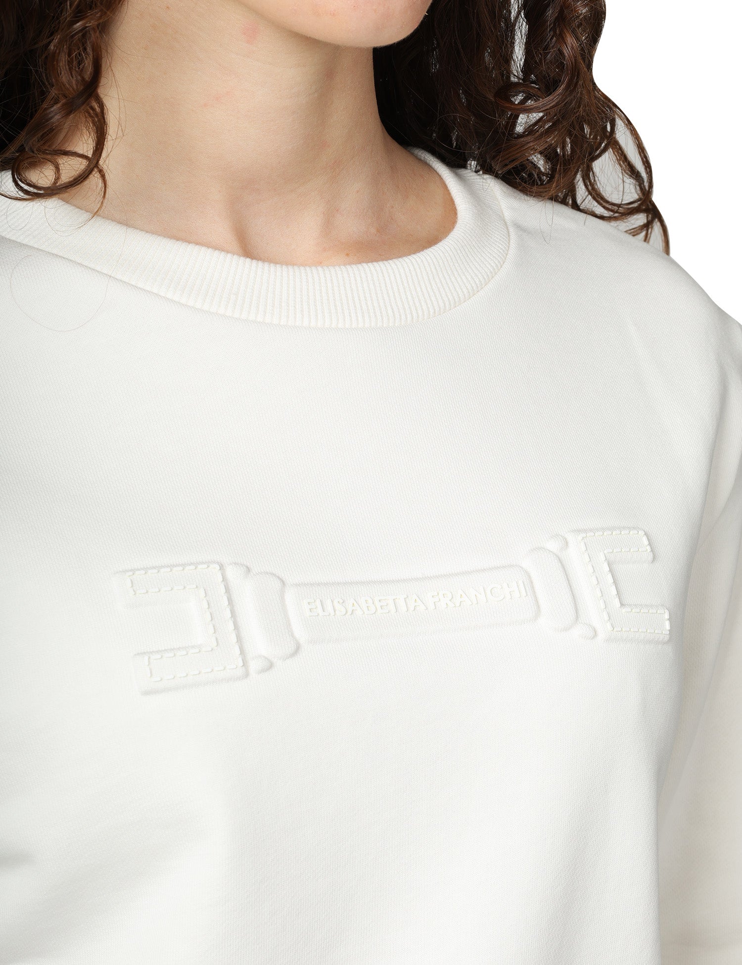 FELPA DONNA ELISABETTA FRANCHI AVORIO GIROCOLLO CON LOGO EMBOSSED DAVANTI