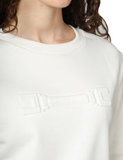 FELPA DONNA ELISABETTA FRANCHI AVORIO GIROCOLLO CON LOGO EMBOSSED DAVANTI