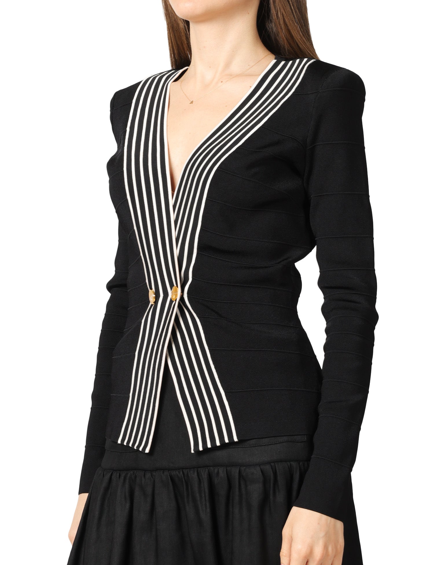 MAGLIA DONNA ELISABETTA FRANCHI NERO/BURRO CON MANICHE LUNGHE E SPALLE STRUTTURATE