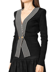 MAGLIA DONNA ELISABETTA FRANCHI NERO/BURRO CON MANICHE LUNGHE E SPALLE STRUTTURATE